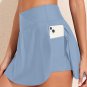 Beau Blue Solid Pocketed Crossover High Waist Swim Skort