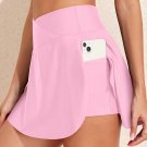 Pink Solid Pocketed Crossover High Waist Swim Skort