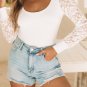 White Lace Sleeves Square Neck Bodysuit