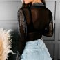 Black Rhinestone Sheer Mesh Long Sleeve Bodysuit