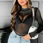 Black Rhinestone Sheer Mesh Long Sleeve Bodysuit