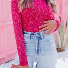 Rose Rhinestone O-neck Long Sleeve Bodysuit