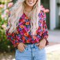 Floral Print Wrap V Neck Long Sleeve Bodysuit