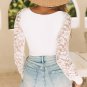 White Lace Sleeves Square Neck Bodysuit