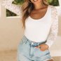White Lace Sleeves Square Neck Bodysuit