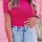 Rose Rhinestone Allover Round Neck Short Sleeve Bodysuit