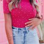 Rose Rhinestone Allover Round Neck Short Sleeve Bodysuit