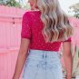 Rose Rhinestone Allover Round Neck Short Sleeve Bodysuit