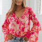 Pink Floral Print Tiered Bell Long Sleeve Buttoned Bodysuit
