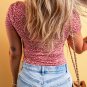 Red Wrapped V Neck Short Sleeve Floral Bodysuit