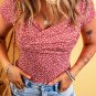 Red Wrapped V Neck Short Sleeve Floral Bodysuit