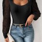 Black Frenchy Contrast Lace Bishop Sleeve Bodysuit