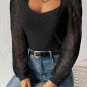 Black Frenchy Contrast Lace Bishop Sleeve Bodysuit