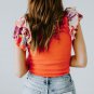 Orange Ribbed Knit Tiered Ruffled Sleeve Bodysuit