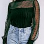 Green Sheer Dotty Long Sleeve Ribbed Velvet Bodysuit