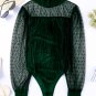 Green Sheer Dotty Long Sleeve Ribbed Velvet Bodysuit