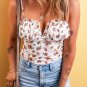 White Floral V Cut Frilled Trim Spaghetti Straps Bodysuit
