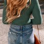 Blackish Green Waffle Knit Slim Fit Wrap V Neck Bodysuit
