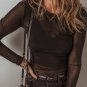 Black Mesh Long Sleeve Slim Fit Bodysuit