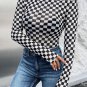 Black Checkered Printed Long Sleeve High Neck Bodysuit
