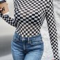 Black Checkered Printed Long Sleeve High Neck Bodysuit