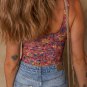 Purple Floral Printed Mesh U Neck Sleeveless Bodysuit