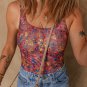Purple Floral Printed Mesh U Neck Sleeveless Bodysuit