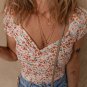 Orange Short Sleeve Floral Ruched Sweetheart Bodysuit