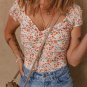 Orange Short Sleeve Floral Ruched Sweetheart Bodysuit
