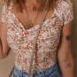Orange Short Sleeve Floral Ruched Sweetheart Bodysuit