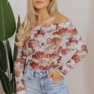 Pink Floral Printed Long Sleeve Sheath Bodysuit
