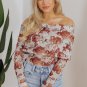 Pink Floral Printed Long Sleeve Sheath Bodysuit