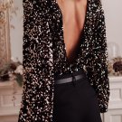 Black Deep V Back Sequin Puff Sleeve Bodysuit