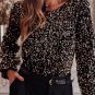 Black Deep V Back Sequin Puff Sleeve Bodysuit