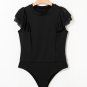 Black Solid Ruffled Mesh Patchwork Sleeve Bodysuit