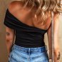 Black Solid Color Pleated One Shoulder Bodysuit