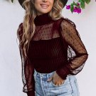 Fiery Red Sheer Dotty Long Sleeve Ribbed Velvet Bodysuit