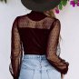 Fiery Red Sheer Dotty Long Sleeve Ribbed Velvet Bodysuit