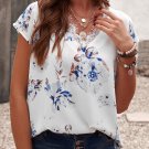 Floral Scalloped V Neck Polka Top Green Leopard Short Sleeves Top