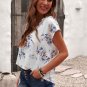 Floral Scalloped V Neck Polka Top Green Leopard Short Sleeves Top