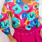 Rose Multicolor Floral Print V Neck 3/4 Sleeve Blouse