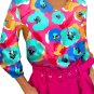 Rose Multicolor Floral Print V Neck 3/4 Sleeve Blouse