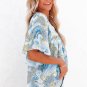 Sky Blue Paisley Print Wide Sleeves Loose Blouse