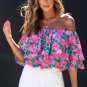 Rose Floral Off-Shoulder Tiered Ruffle Blouse
