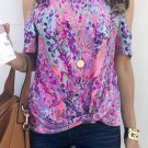 Multicolor Lavender Floral Print Cold Shoulder Blouse