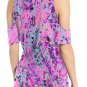 Multicolor Lavender Floral Print Cold Shoulder Blouse