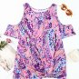 Multicolor Lavender Floral Print Cold Shoulder Blouse