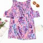Multicolor Lavender Floral Print Cold Shoulder Blouse