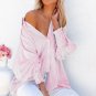 Pink Smocked Cuffed Striped Boyfriend Shirt with Pocket