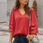 Red Flare Sleeve V Neck Loose Blouse